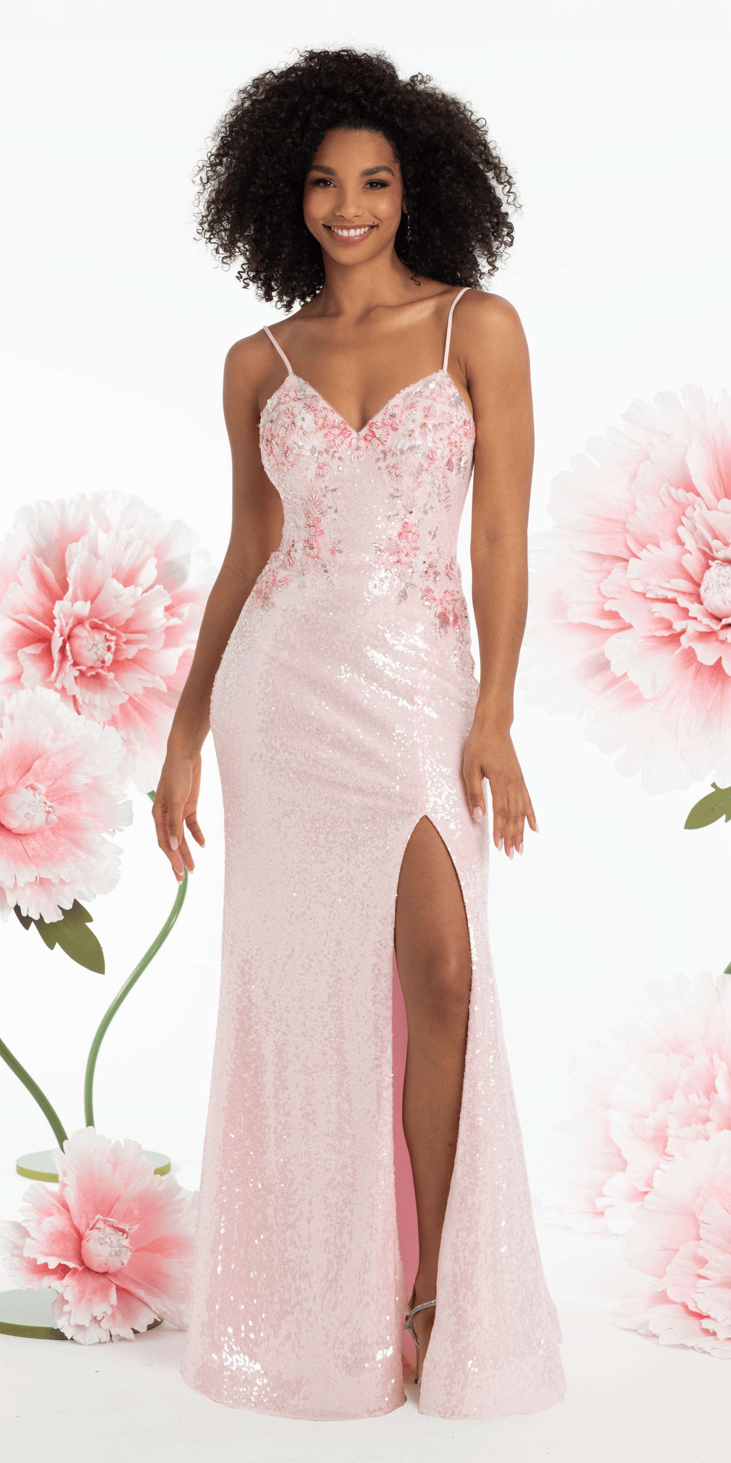 Mesh Burst of Floral Sweetheart Sequin Column Dress – Camille La Vie