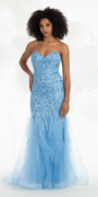 Strapless Beaded Mermaid Dress with Mesh Ruffle Godets Image 1
