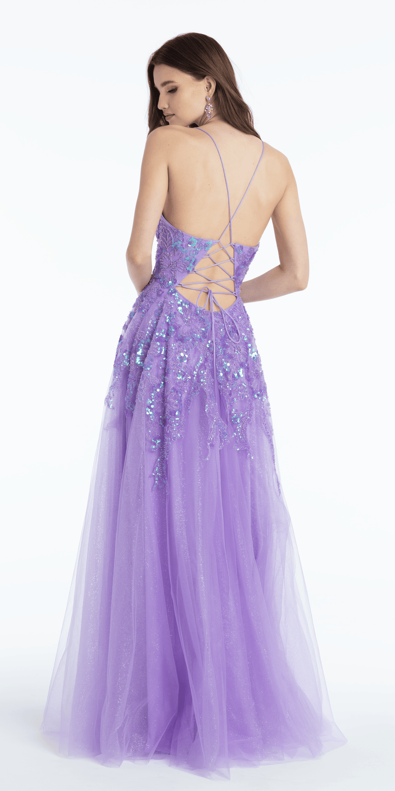Sequin Embellished Glitter Plunge Ballgown with Side Slit Camille La Vie Sequin Embellished Glitter Plunge Ballgown with Side Slit Camille La Vie