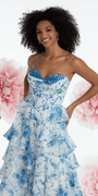 white/blue/size/4/missy/Camille La Vie /Chiffon Floral Print Corset Tiered Ballgown/close up 1