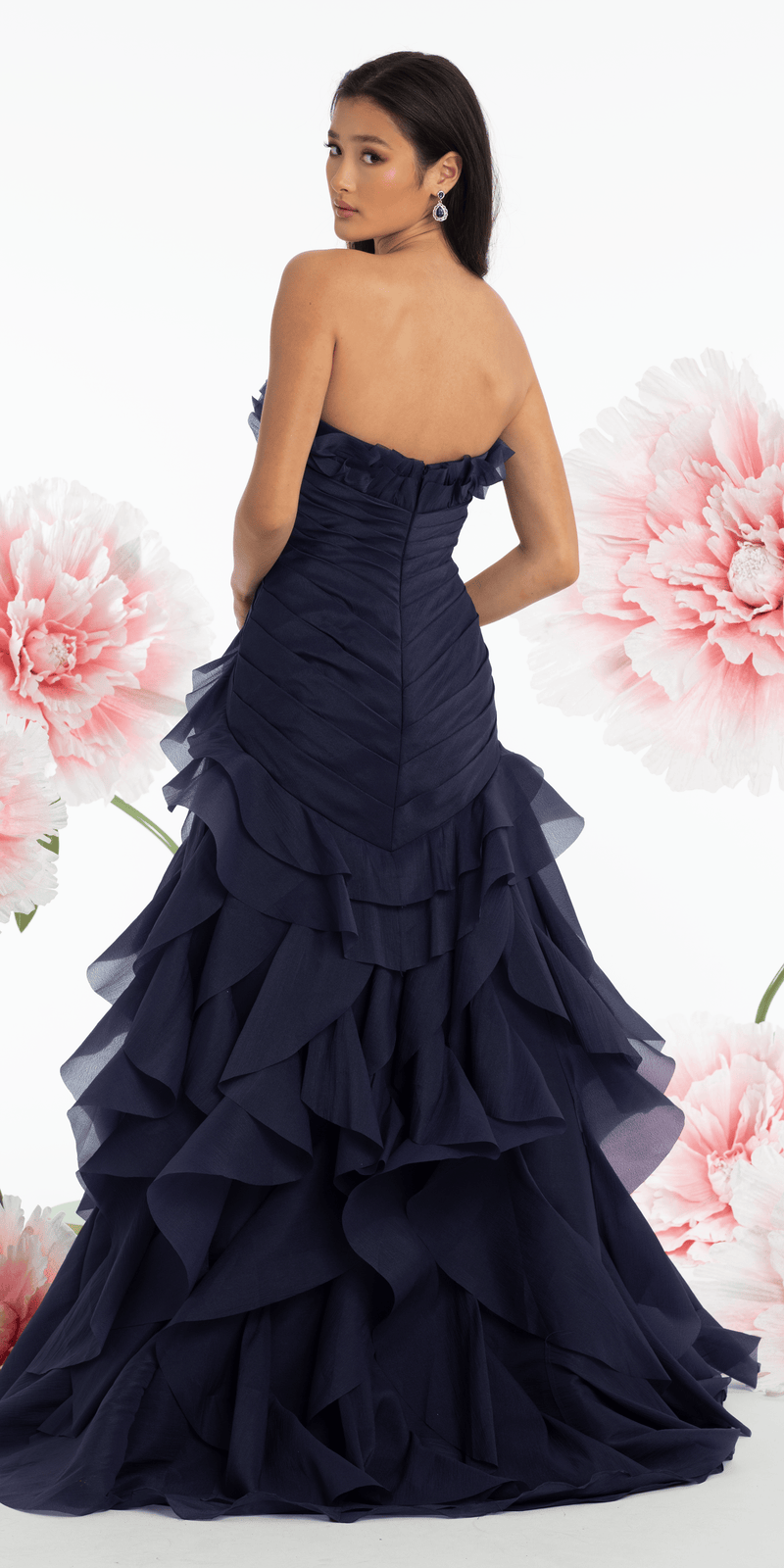 Strapless Crinkle Chiffon Pleated A Line Dress with Tendrils missy / 10 / light-yellow