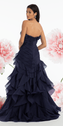 Strapless Crinkle Chiffon Pleated A Line Dress with Tendrils Image 8