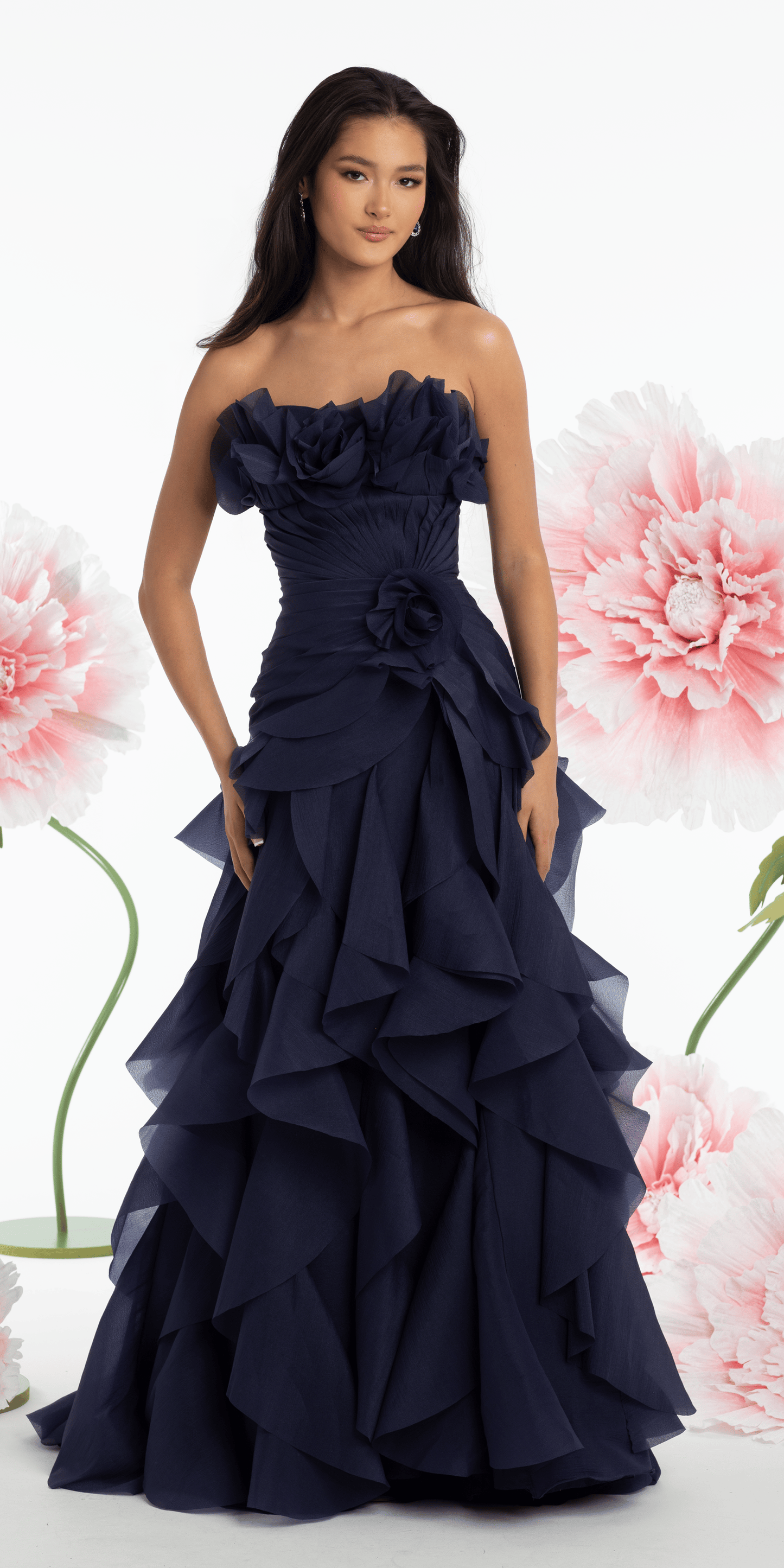 Strapless Crinkle Chiffon Pleated A Line Dress with Tendrils missy / 10 / light-yellow