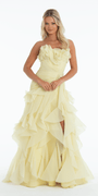 Strapless Crinkle Chiffon Pleated A Line Dress with Tendrils Image 4