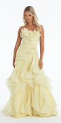 Strapless Crinkle Chiffon Pleated A Line Dress with Tendrils Image 3