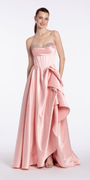 light-pink/size/4/missy/Camille La Vie /Strapless Satin Rhinestone Corset Dress with Convertible Side Drape/front alt