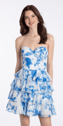Camille La Vie Floral Chiffon Strapless Tiered Fit and Flare Dress