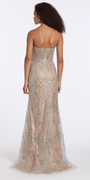 silver/size/4/missy/Camille La Vie/Strapless Rhinestone Illusion Glitter Mesh Corset Column Dress/back