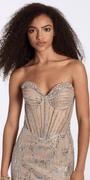 silver/size/4/missy/Camille La Vie/Strapless Rhinestone Illusion Glitter Mesh Corset Column Dress/close up alt