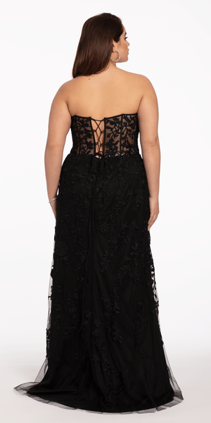 Rose Embroidered Illusion Corset Dress with Sweep Train Image 4