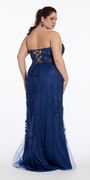 Strapless Mesh Embroidered Lace Up Back Column Dress Image 11