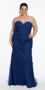 Strapless Mesh Embroidered Lace Up Back Column Dress Image 8