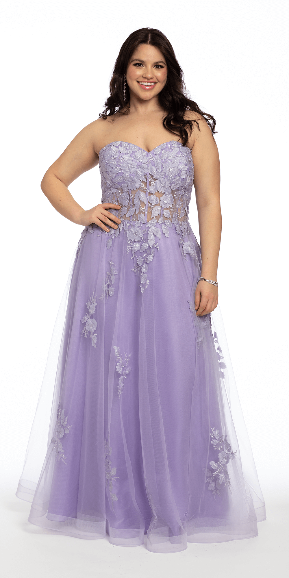 Camille La Vie Floral Mesh Applique Corset A-Line Dress plus / 14 / lilac