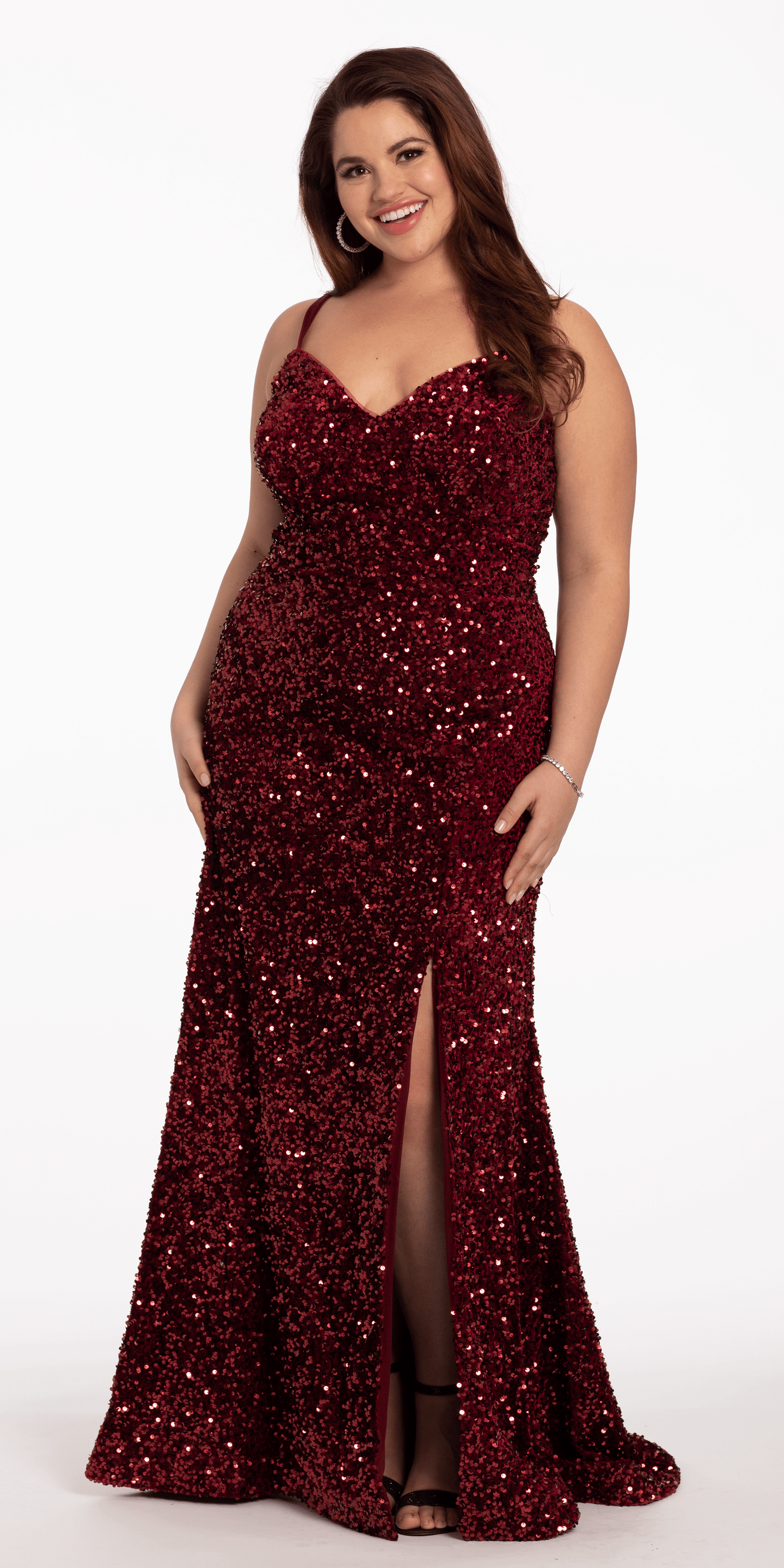 Camille La Vie /Sequin Lace Up Dress with Side Slit/ plus/ size/ 16/ wine/ front