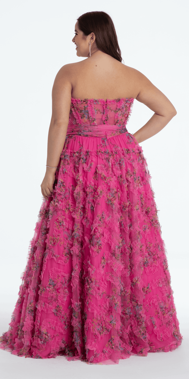 Floral Tulle Corset Ballgown with Waist Tie plus / 16 / pink Floral Tulle Corset Ballgown with Waist Tie plus / 16 / pink
