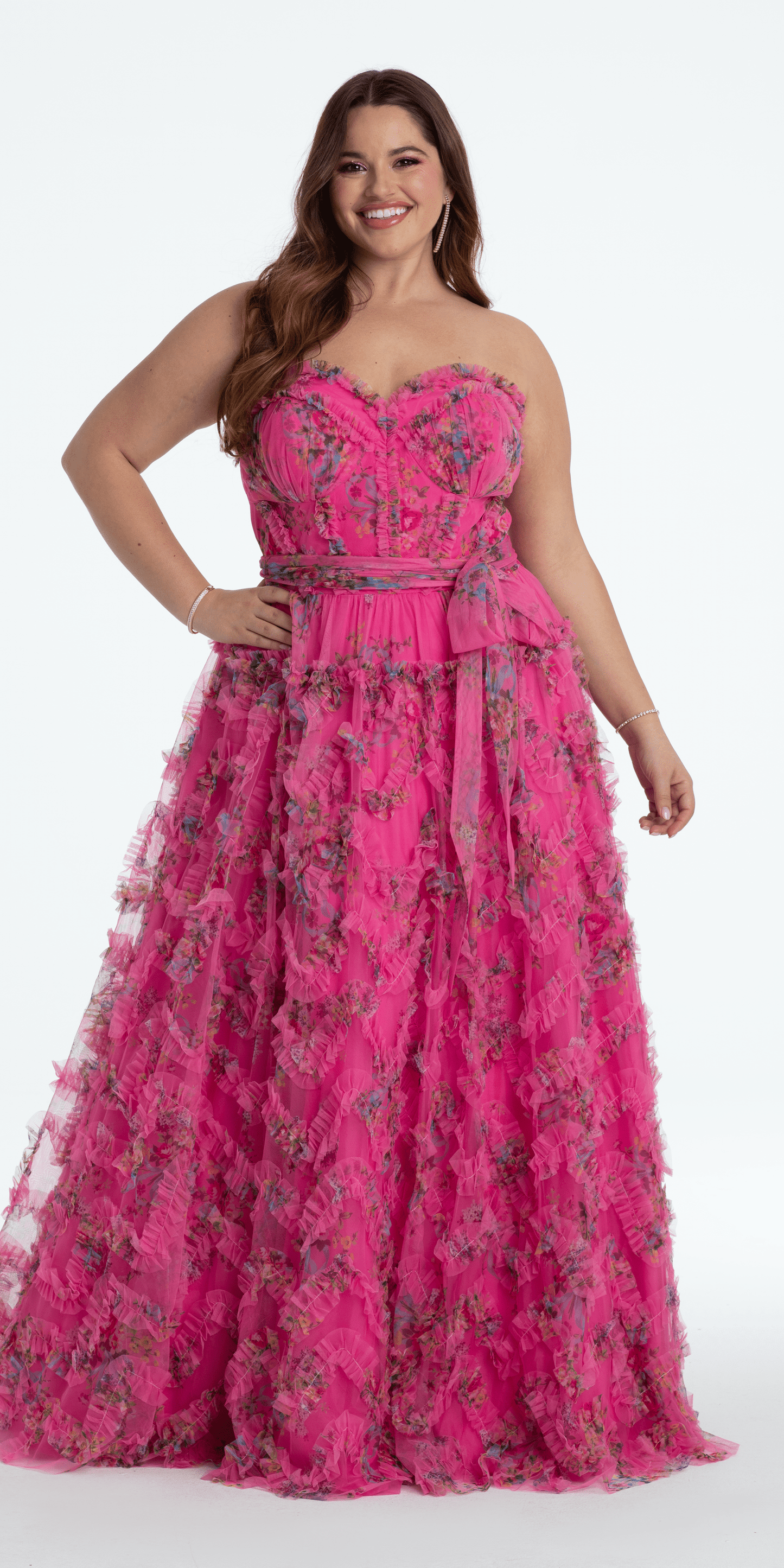 pink Size 10 missy Camille La Vie Floral Tulle Corset Ballgown with Waist Tie