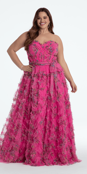 Floral Tulle Corset Ballgown with Waist Tie Image 6
