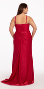 Satin Scoop Corset Trumpet Dress with 3D Floral Side Slit Image 7
