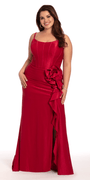 Satin Scoop Corset Trumpet Dress with 3D Floral Side Slit Image 5