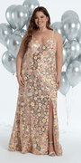 Plunging Sequin Daisy Lace Up Back Trumpet Dress Image 1
