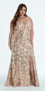 Plunging Sequin Daisy Lace Up Back Trumpet Dress Image 2