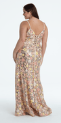 Plunging Sequin Daisy Lace Up Back Trumpet Dress Image 3