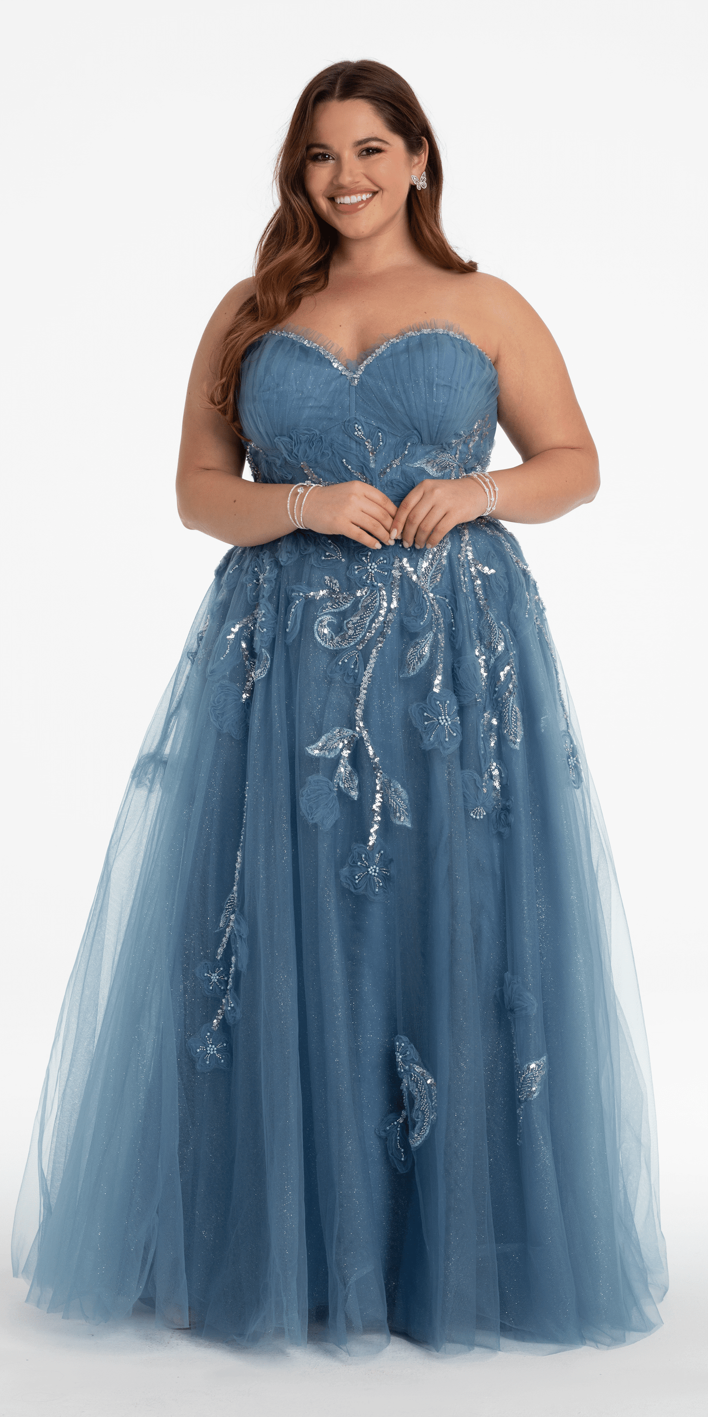 Camille La Vie /Glitter Tulle Embellished Sweetheart Ballgown /plus/ size /16 medium blue/ front alt