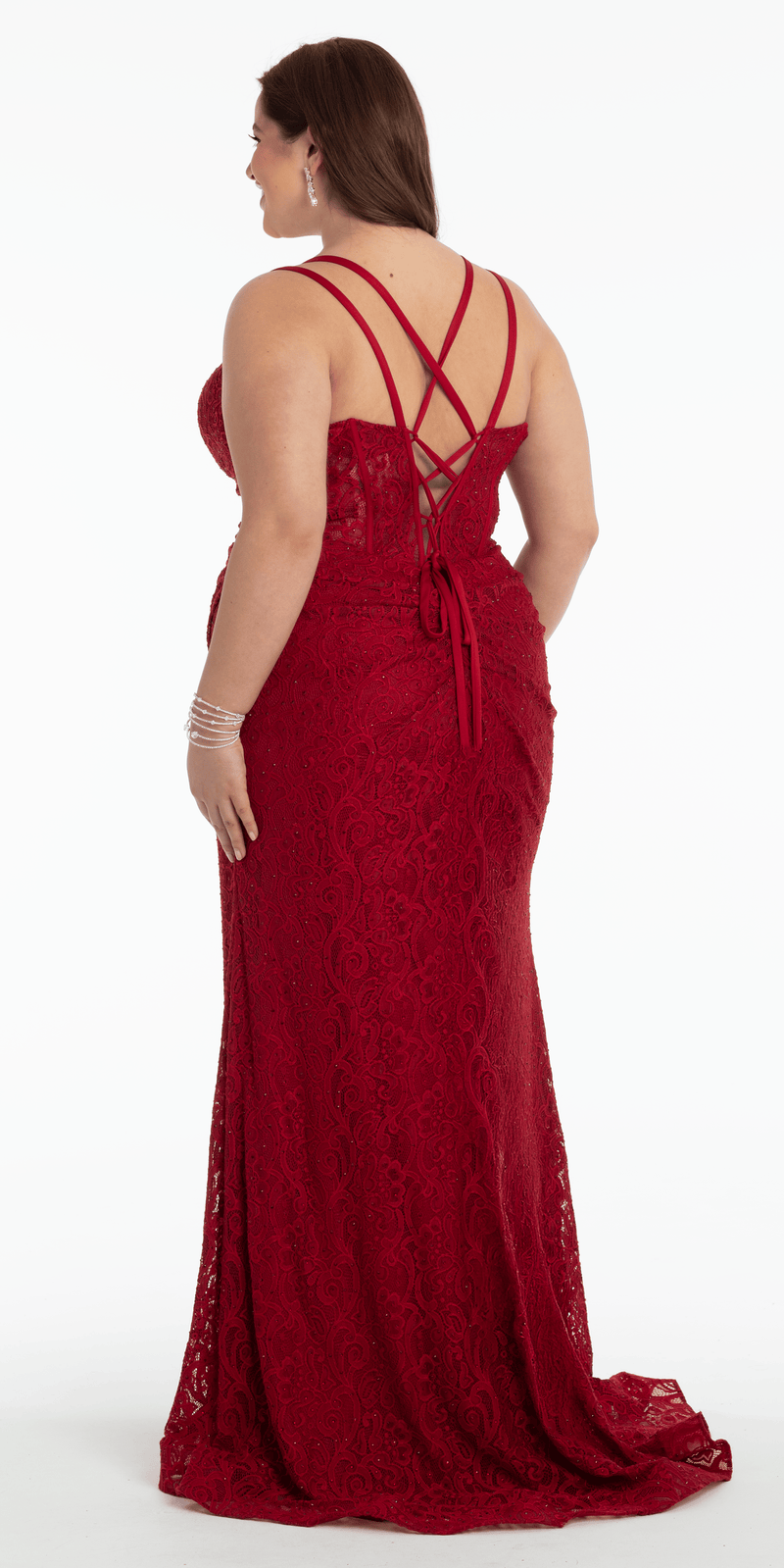 chinese dress ladies Sweetheart Lace Strappy Back Column Dress with Heat Set Stones Missy / 6 / Wine