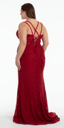 wine/size/14/plus/Camille La Vie/Sweetheart Lace Strappy Back Column Dress with Heat Set Stones /back