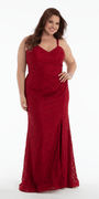 wine/size/14/plus/Camille La Vie/Sweetheart Lace Strappy Back Column Dress with Heat Set Stones /front