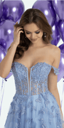 Off the Shoulder Butterfly Embroidered Tulle Lace Up Back Ballgown Image 3