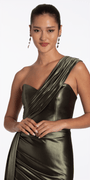 Camille La Vie Stretch Satin One Shoulder Column Dress with Cascade