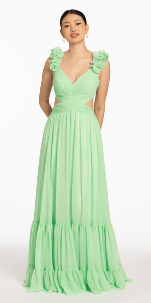 Ruched Chiffon Front Dress with Shoulder Ruffles Image 5