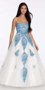 ivory-blue/ size/4/missy/Camille La Vie/Strapless Beaded Embroidered Tulle Ballgown/front