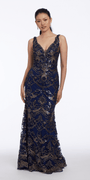 Deco Sequin Plunging Trumpet Dress with Scalloped Hem Image 1