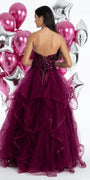 plum/size/4/Camille La Vie/Tulle Sweetheart Floral Sequin Tiered Ballgown/back