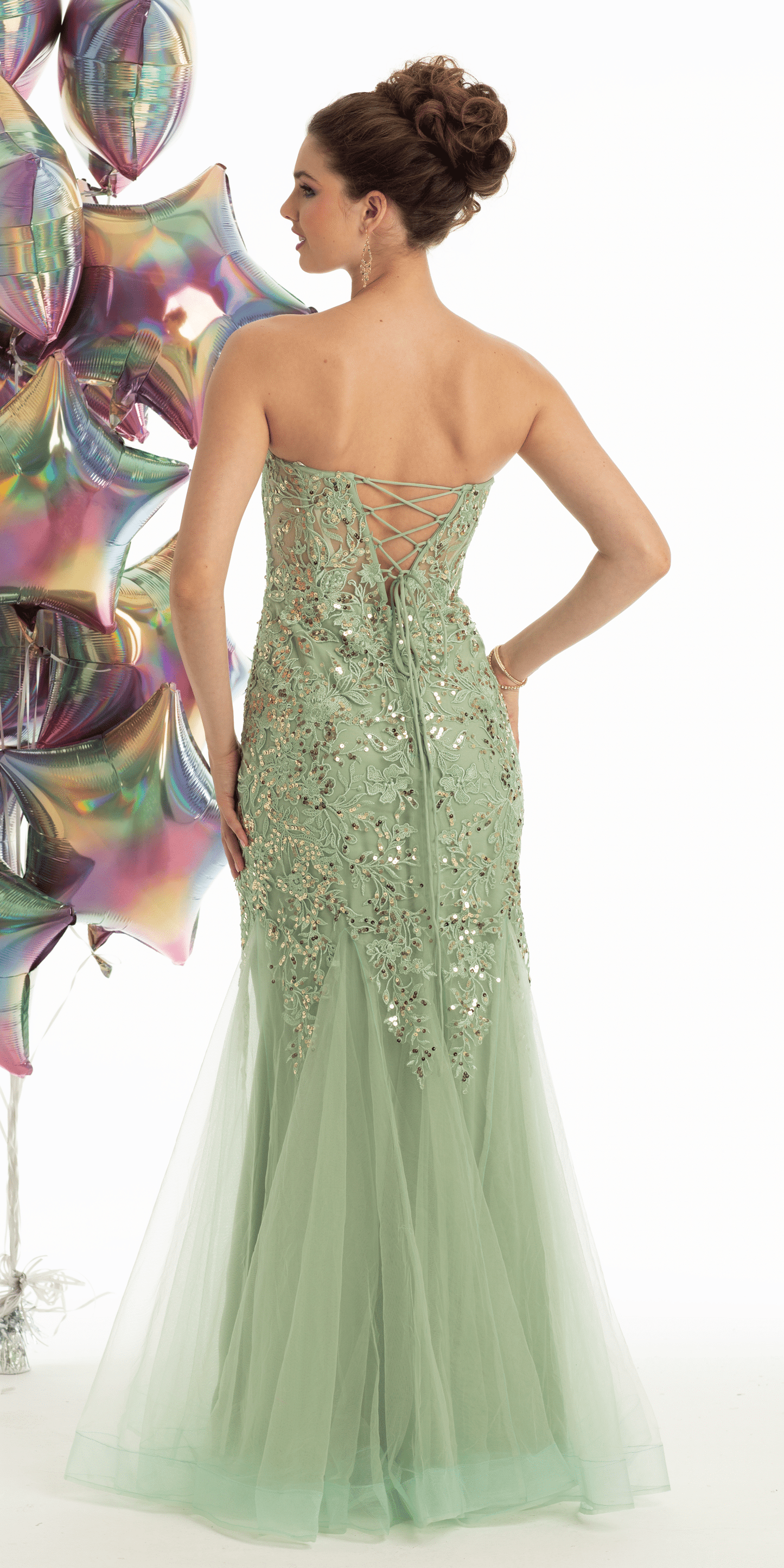 Camille La Vie Strapless Embroidered Mermaid Dress with Mesh Godets