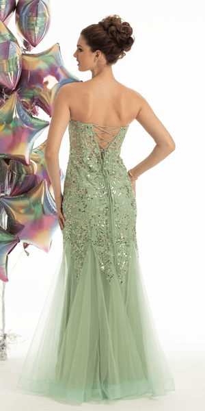 Strapless Embroidered Mermaid Dress with Mesh Godets Image 6
