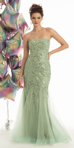 Strapless Embroidered Mermaid Dress with Mesh Godets Image 1