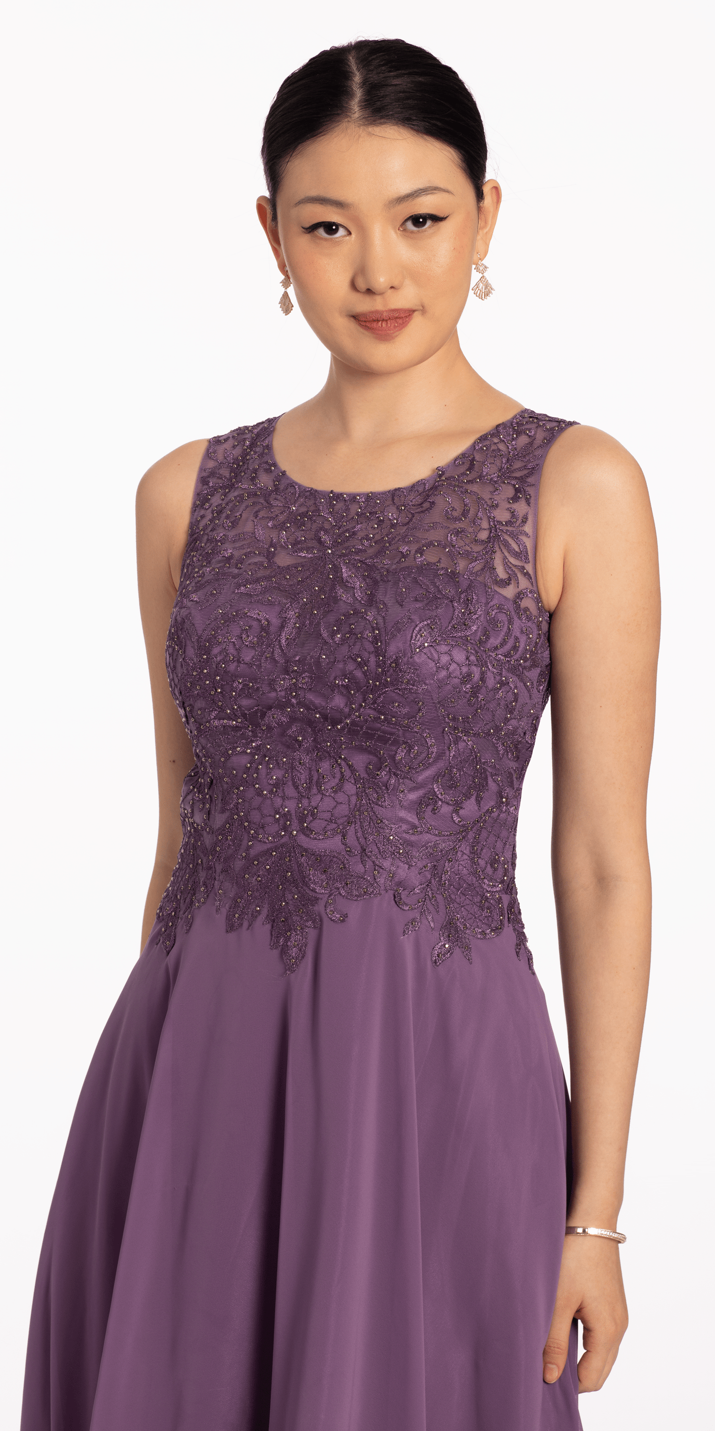 Camille La Vie Beaded Bodice Chiffon A Line Dress missy / 08 / dusty-purple