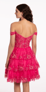 Embroidered Sequin Tiered Mesh Off the Shoulder Fit and Flare Dress Image 6