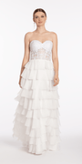 Embroidered Strapless Chiffon Tiered Corset Ballgown Image 1