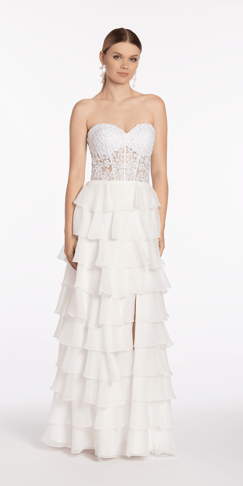 Embroidered Strapless Chiffon Tiered Corset Ballgown Image 5
