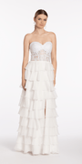 Embroidered Strapless Chiffon Tiered Corset Ballgown Image 5