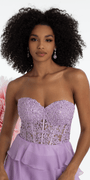 Embroidered Strapless Chiffon Tiered Corset Ballgown Image 2