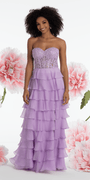 Embroidered Strapless Chiffon Tiered Corset Ballgown Image 1