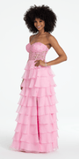 Embroidered Strapless Chiffon Tiered Corset Ballgown Image 3