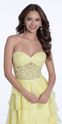 Embroidered Strapless Chiffon Tiered Corset Ballgown Image 7