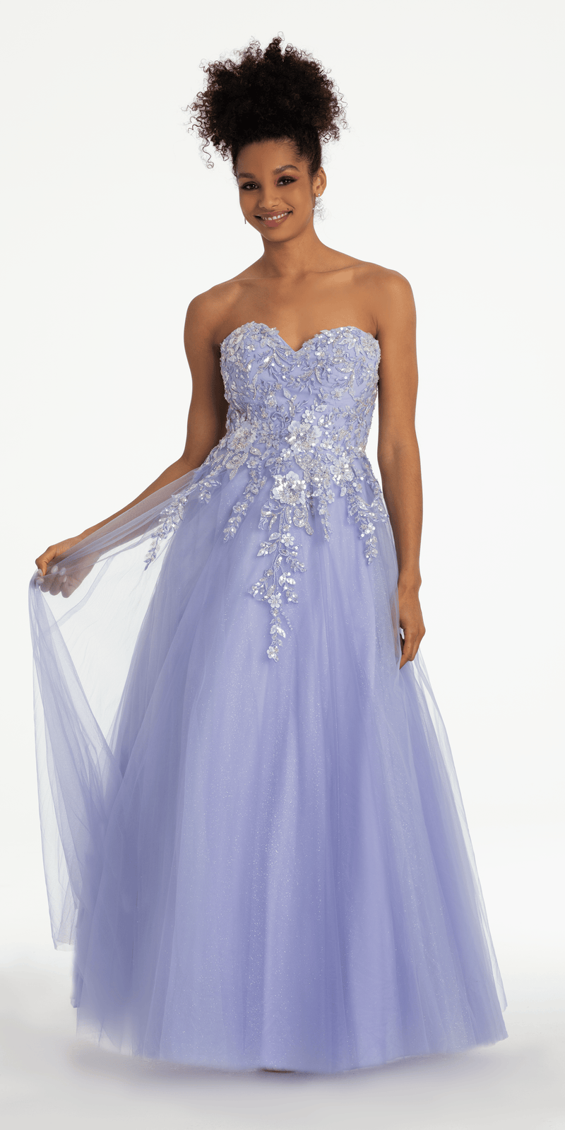 Strapless Sweetheart Glitter Mesh Ballgown with 3D Appliques plus / 20 / lilac