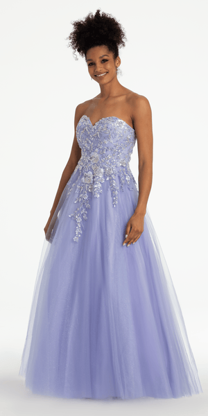 Strapless Sweetheart Glitter Mesh Ballgown with 3D Appliques plus / 20 / lilac